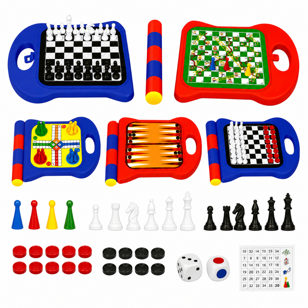 Bộ Cờ 5 Trong 1 Cho Bé Cờ Vua Cá Ngựa Cờ Rắn Backgammon Caro Đồ Chơi Trí Tuệ