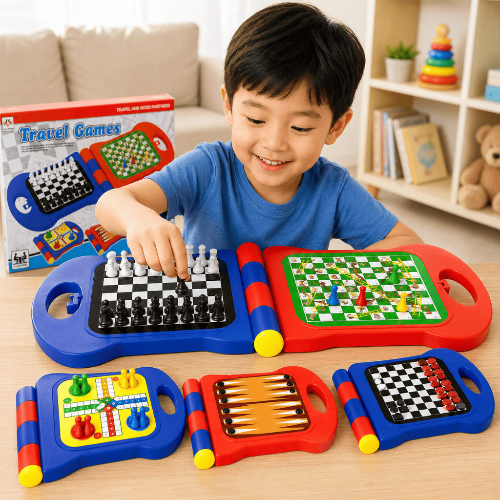 Bộ Cờ 5 Trong 1 Cho Bé Cờ Vua Cá Ngựa Cờ Rắn Backgammon Caro Đồ Chơi Trí Tuệ