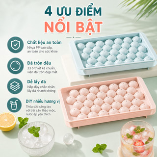 Khay làm đá thông minh, vỉ 33 viên tròn nhựa dẻo có nắp đậy