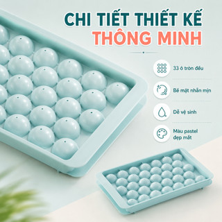 Khay làm đá thông minh, vỉ 33 viên tròn nhựa dẻo có nắp đậy