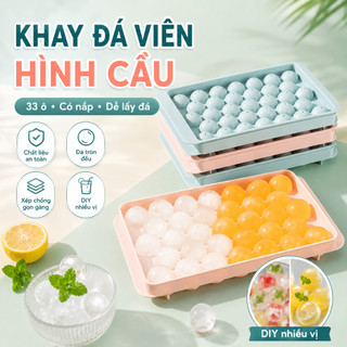 Khay làm đá thông minh, vỉ 33 viên tròn nhựa dẻo có nắp đậy