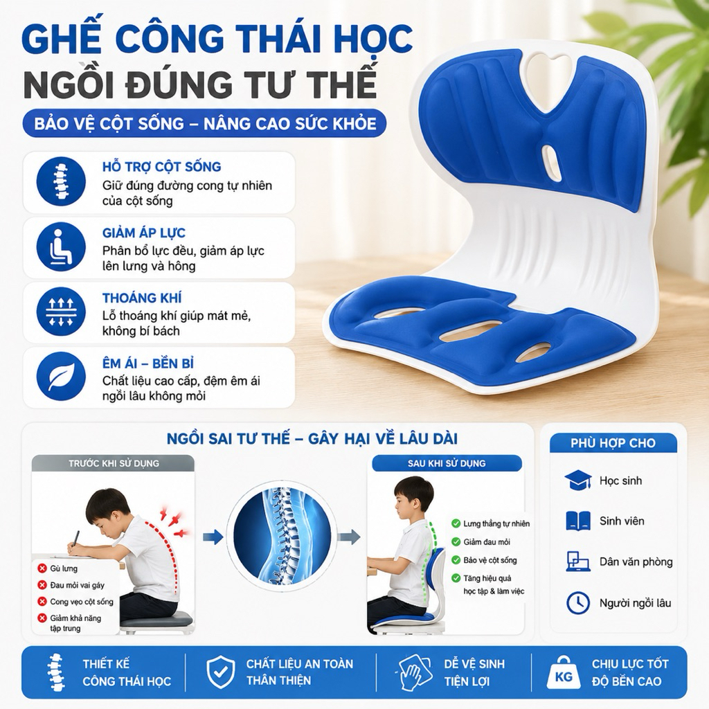 Ghế Ngồi Công Thái Học Điều Chỉnh Tư Thế, Chống Cong Vẹo Cột Sống