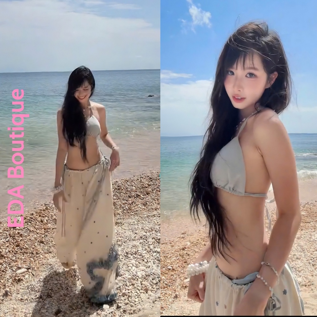 EDA - Set TÍ HON Bikini Xanh Phối Quần Rộng - Set Đồ Đi Biển , Dạo Biển Mùa Hè  Xanh Pastel