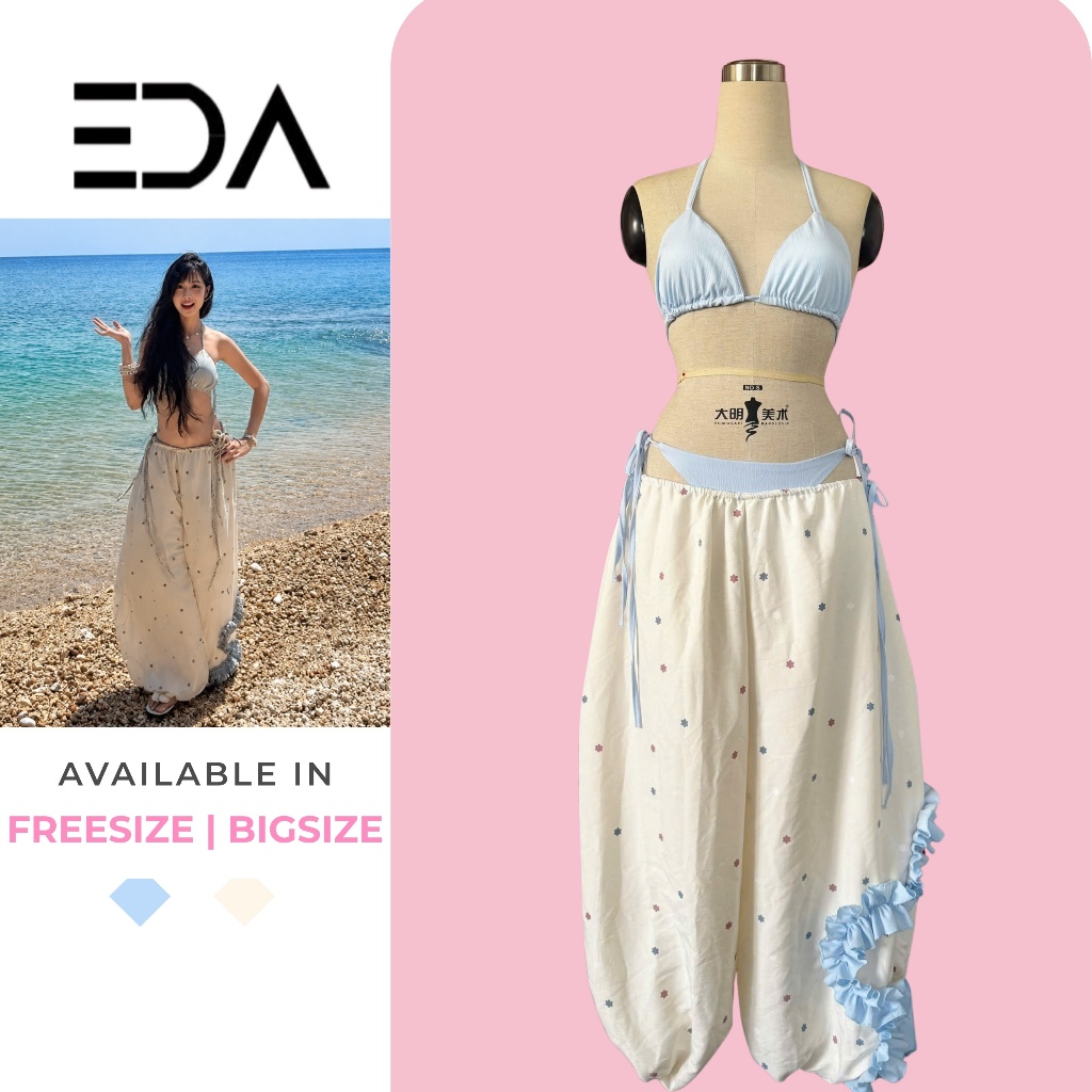 EDA - Set TÍ HON Bikini Xanh Phối Quần Rộng - Set Đồ Đi Biển , Dạo Biển Mùa Hè  Xanh Pastel