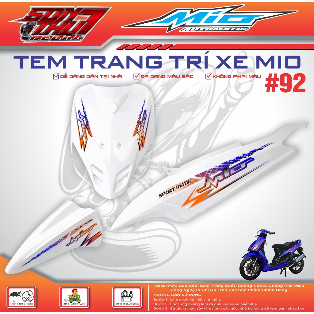 TEM XE MIO SPORT #92 (CHẤT LIỆU CAO CẤP - SIÊU NÉT - SIÊU ĐẸP - SIÊU CUTE)