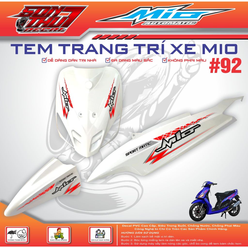 TEM XE MIO SPORT #92 (CHẤT LIỆU CAO CẤP - SIÊU NÉT - SIÊU ĐẸP - SIÊU CUTE)