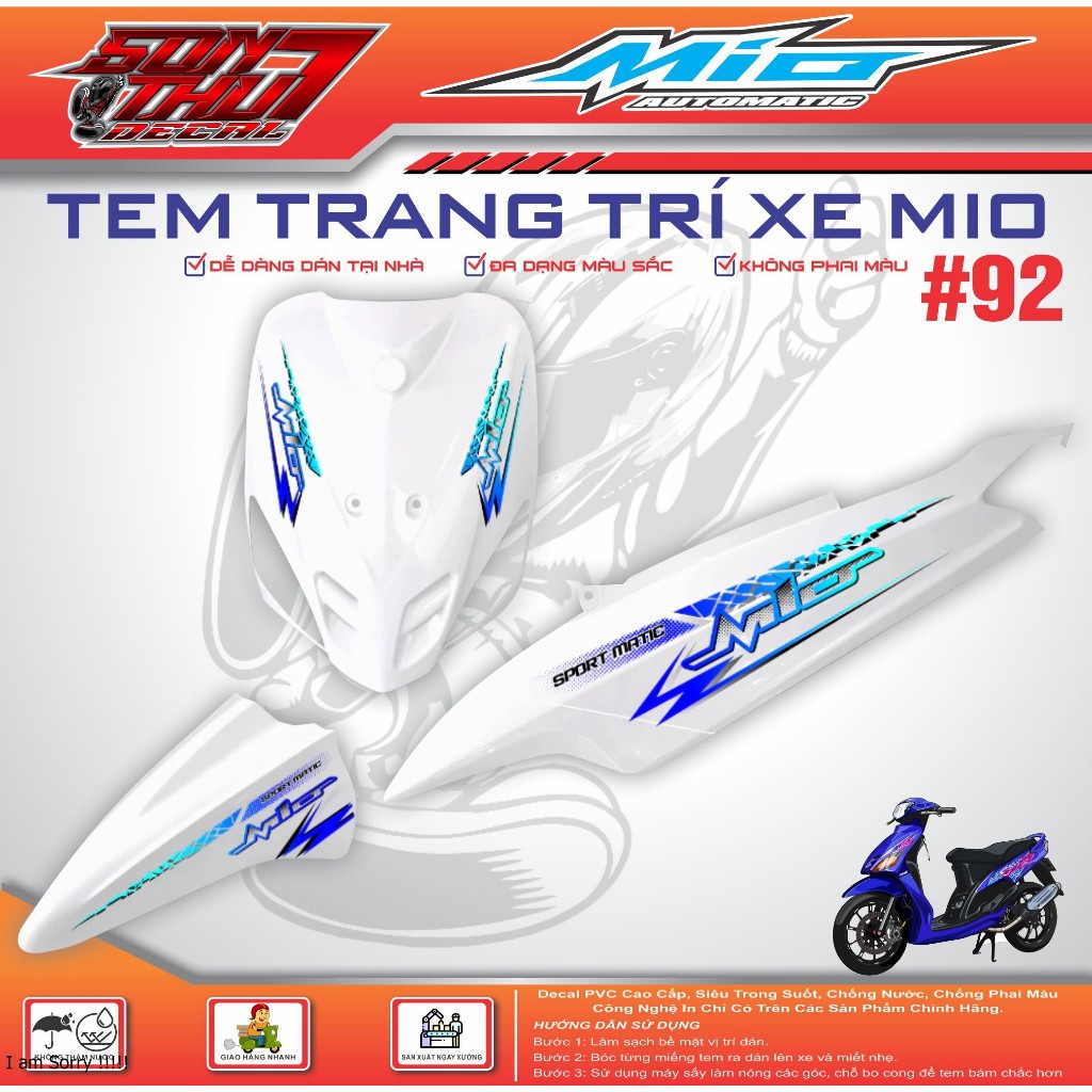 TEM XE MIO SPORT #92 (CHẤT LIỆU CAO CẤP - SIÊU NÉT - SIÊU ĐẸP - SIÊU CUTE)