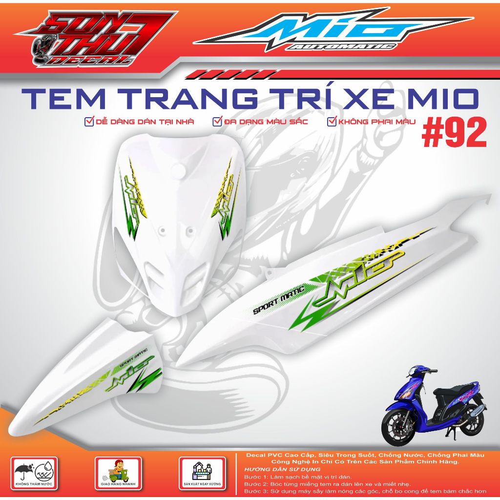 TEM XE MIO SPORT #92 (CHẤT LIỆU CAO CẤP - SIÊU NÉT - SIÊU ĐẸP - SIÊU CUTE)