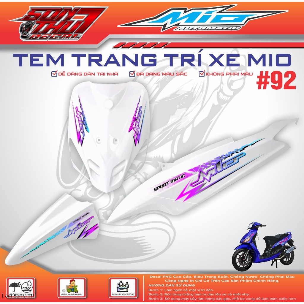 TEM XE MIO SPORT #92 (CHẤT LIỆU CAO CẤP - SIÊU NÉT - SIÊU ĐẸP - SIÊU CUTE)
