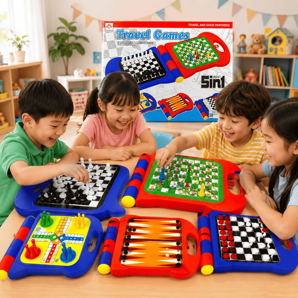 Bộ Cờ 5 Trong 1 Cho Bé Cờ Vua Cá Ngựa Cờ Rắn Backgammon Caro Đồ Chơi Trí Tuệ