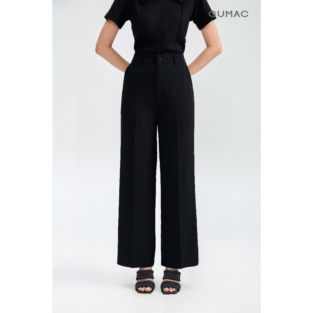 Quần Tây Ống Suông Nữ GUMAC Cơ Bản Túi Xéo Diễu Chỉ Gài Nút Bọc Chất Cotton Silk Mềm Mát Thoải Mái QG05055