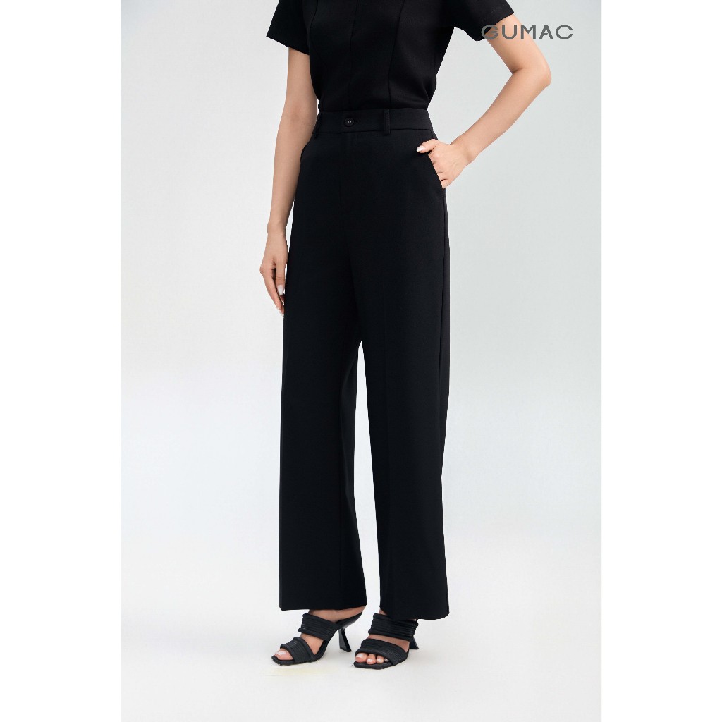 Quần Tây Ống Suông Nữ GUMAC Cơ Bản Túi Xéo Diễu Chỉ Gài Nút Bọc Chất Cotton Silk Mềm Mát Thoải Mái QG05055