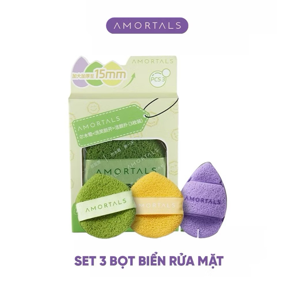 Bọt Mút Rửa Mặt Amortals Làm Sạch Sâu, Nở To Khi Gặp Nước, Dịu Nhẹ Cho Mọi Loại Da Bọt Biển Rửa Mặt hạn 2028 IS107