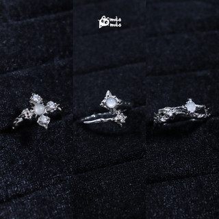 Set Nhẫn Mở Y2K Metallic Đính Đá MÈOMÉO - Thép Titan, Đá Opal, Basic, Unisex, Không Gỉ, Phụ Kiện Trang Sức Nam Nữ