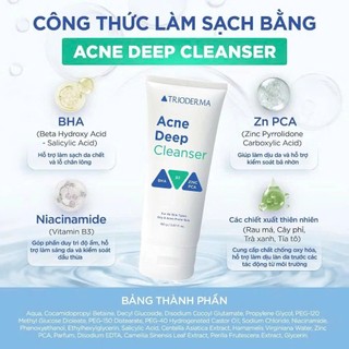 Gel Rửa Mặt Trioderma  BHA giúp làm sạch sâu, kiểm soát dầu nhờn và hỗ trợ điều giảm mụn Acne Deep Cleanser 150g