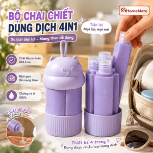 Bộ Chai Chiết Mỹ Phẩm Du Lịch HomeMate 4in1 60ML, Bình Đựng Dầu Gội Sữa Tắm Silicone Chống Rò Rỉ