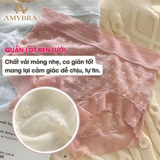 Combo Quần Lót Ren Nữ Xuyên Thấu Gợi Cảm, Quần Chíp Đùi Ren Hoa Cạp Cao Viền Bèo AMYBRA L5505