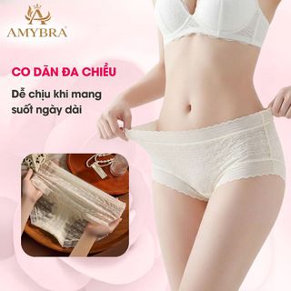 Combo Quần Lót Ren Nữ Xuyên Thấu Gợi Cảm, Quần Chíp Đùi Ren Hoa Cạp Cao Viền Bèo AMYBRA L5505