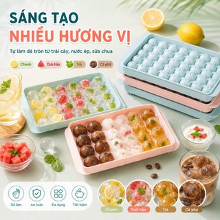 Khay làm đá thông minh, vỉ 33 viên tròn nhựa dẻo có nắp đậy