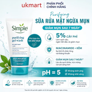 Sữa rửa mặt Simple giúp kiềm dầu và ngừa mụn hiệu quả - cho da dầu mụn 150ml [CHÍNH HÃNG]