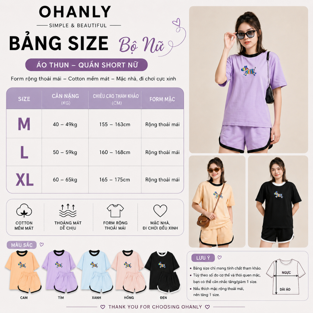 Bộ Nữ OHANLY Form Rộng – Set Áo Thun Quần Short Cotton Mềm Mát, Mặc Nhà Đi Chơi Cực Xinh