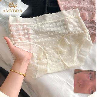 Quần Lót Ren Nữ Xuyên Thấu Mềm Mát Gợi Cảm, Quần Chíp Ren Hoa Cạp Cao Viền Bèo Điệu Đà AMYBRA L5505