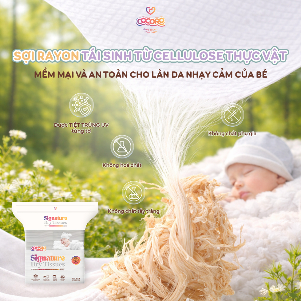 Khăn Khô Đa Năng Cocoro 160 Tờ Cao Cấp Cho Bé Signature - Tiệt Trùng Từng Tờ, Siêu Mềm, Không Xơ Vải