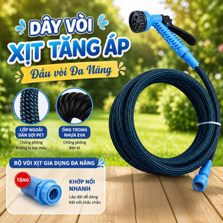 Bộ Vòi Xịt Tăng Áp 7 Chế Độ, Dây Vòi Rửa Xe Áp Lực Cao Bọc Dù, Tưới Cây, Vệ Sinh Sân Vườn Tiện Lợi