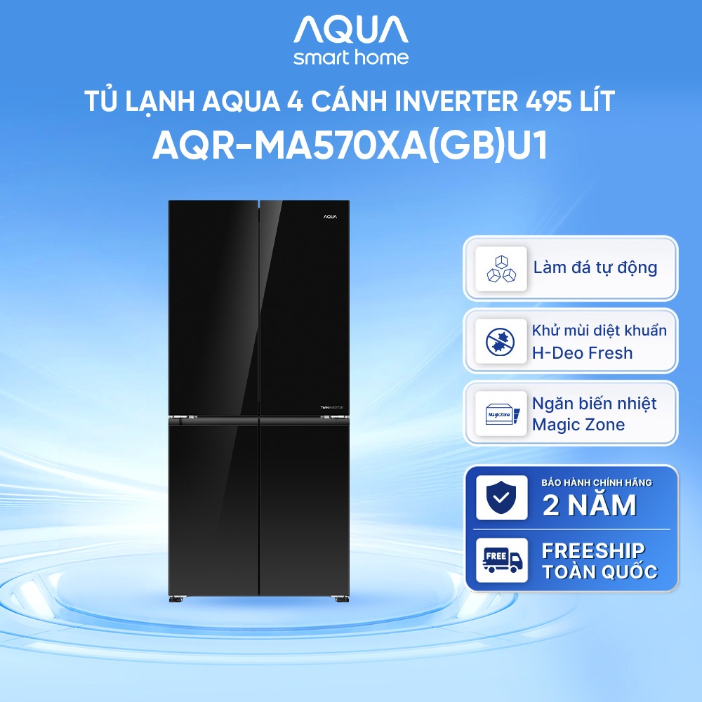 Tủ lạnh 4 cửa AQUA Inverter 495L AQR-MA570XA(GB)U1 -  Freeship toàn quốc - Bảo hành 2 năm