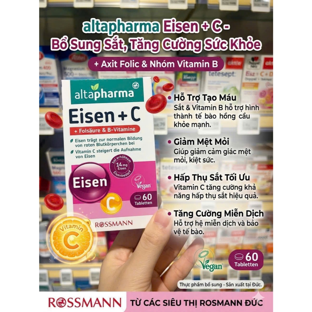 VIÊN SẮT BỔ SUNG SẮT Altapharma Eisen của ĐỨC