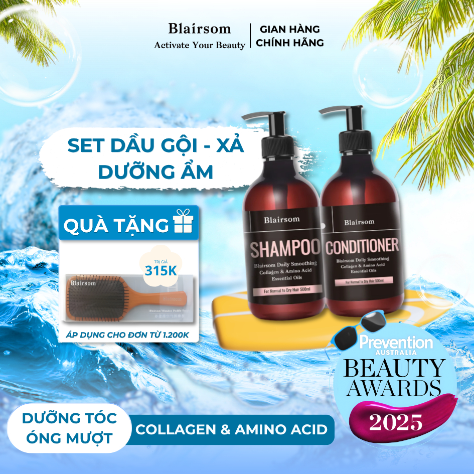 Bộ Đôi combo gội xả Blairsom (Úc) Dưỡng ẩm Suôn mượt - Phục hồi hư tổn (Dành cho tóc khô, tóc thường) ;dung tích (500ml)