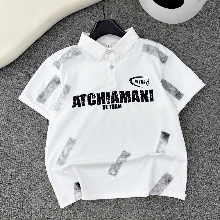 Áo Polo cho bé trai từ 17-60kg Chất poly thông hơi đẹp, co giãn 4 chiều in chữ ATCH 3 màu
