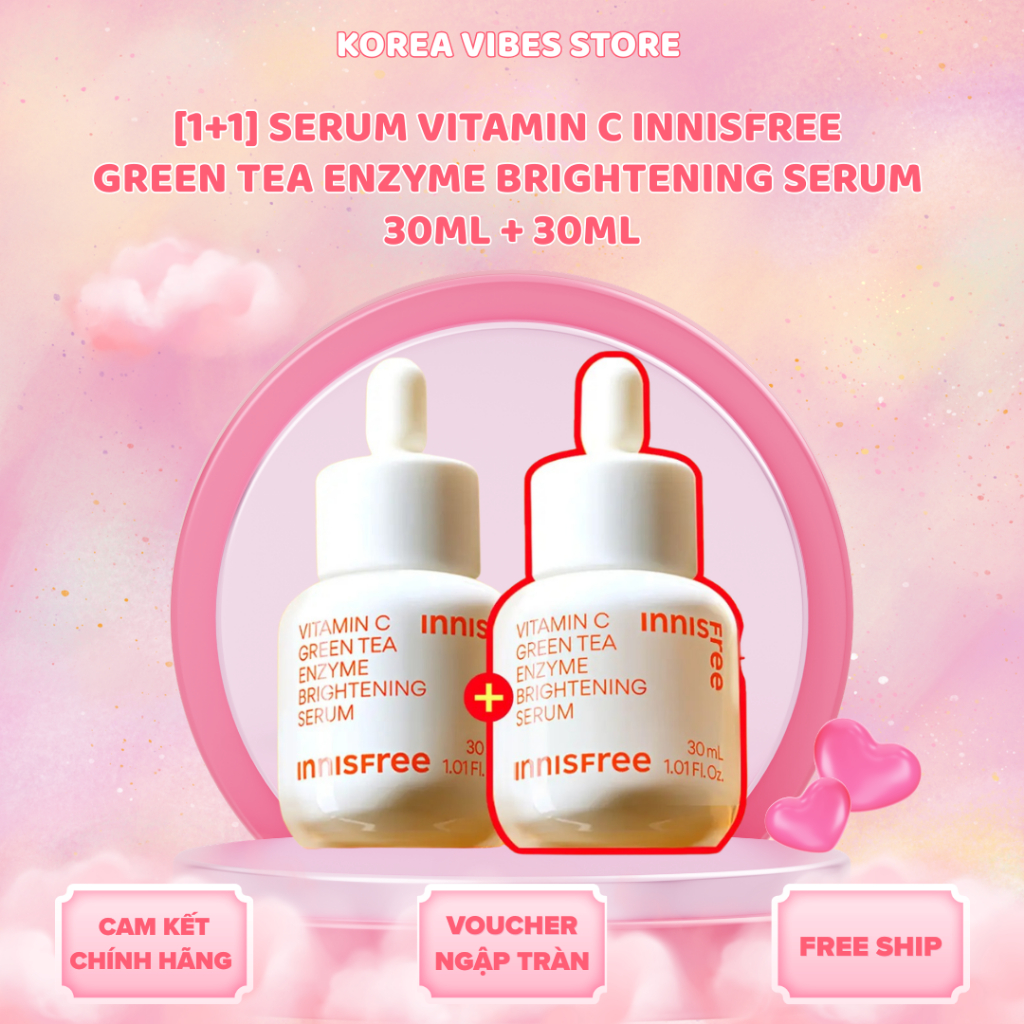 [1+1] Serum Vitamin C INNISFREE Green Tea Enzyme Brightening Serum 30ml + 30ml (Set 2 Chai) - Dưỡng sáng, mờ thâm [MP53]