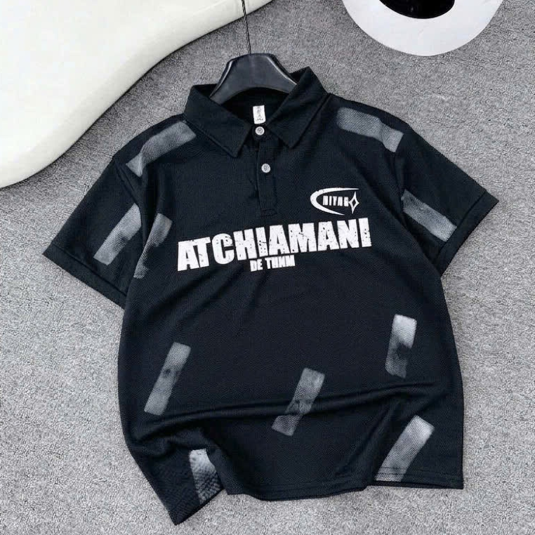 Áo Polo cho bé trai từ 17-60kg Chất poly thông hơi đẹp, co giãn 4 chiều in chữ ATCH 3 màu