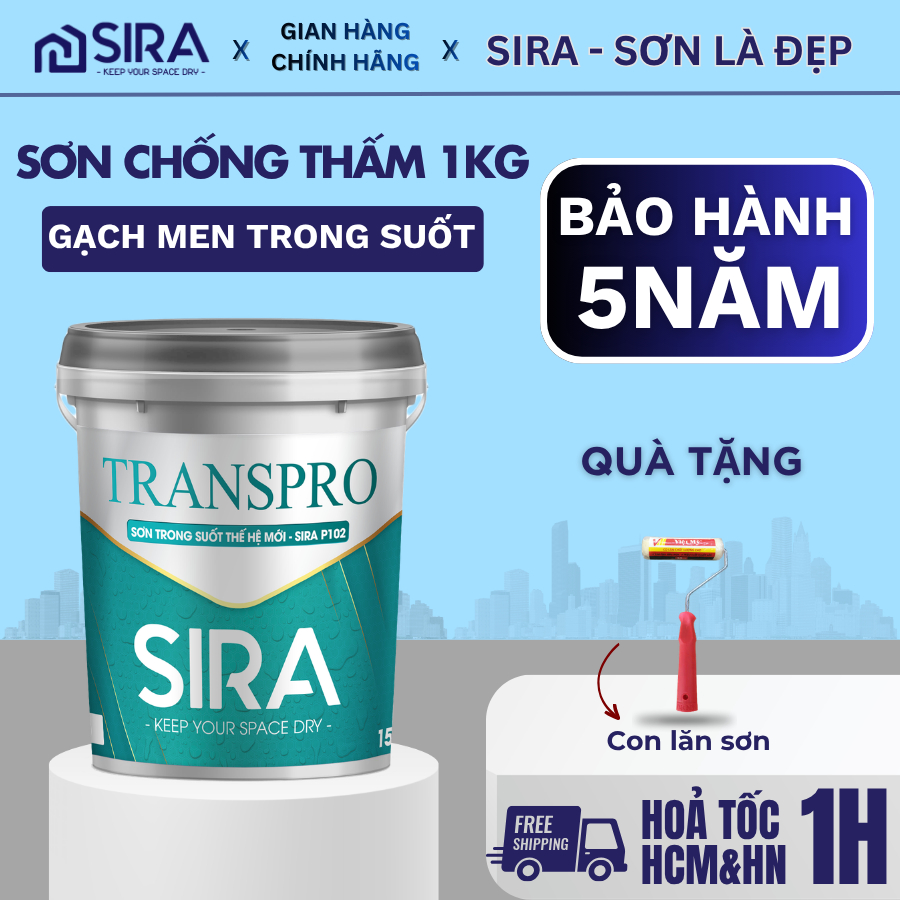 [1KG] Sơn Chống Thấm Sira P102 Trong Suốt: Chống Thấm Nhà Tắm, Sàn Gạch Men - Giữ Nguyên Màu Gạch