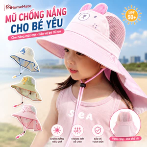 Mũ Chống Nắng Trẻ Em Vành Rộng HomeMate Có Che Gáy, Chống Tia UV 99%, Nón Đi Biển Cho Bé Kèm Còi An Toàn
