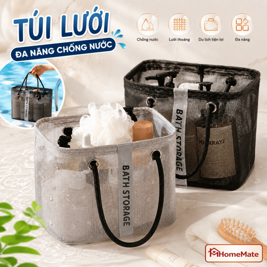 Giỏ Lưới Đựng Đồ Cá Nhân HomeMate Nhanh Khô, Túi Đựng Mỹ Phẩm & Đồ Nhà Tắm Đi Du Lịch Tiện Lợi