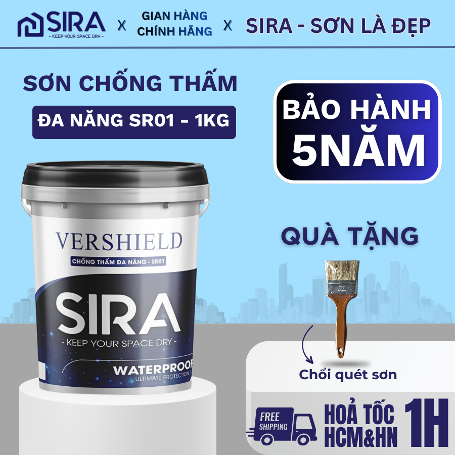 [1KG] Sơn chống thấm sân thượng, ban công, tường trong, tường ngoài, chống thấm ngược Sira SR01