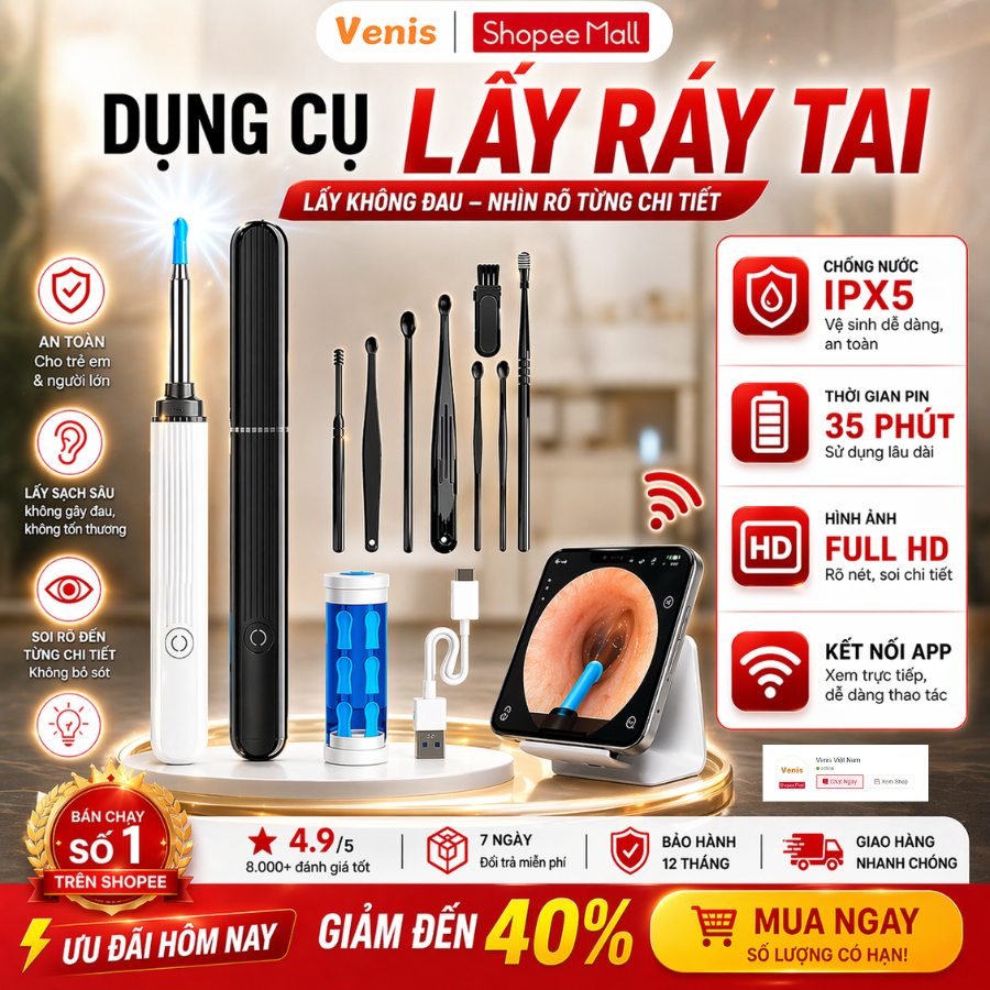 Bộ Dụng Cụ Lấy Ráy Tai Có Camera NE3 Pro Nội Soi Full HD Wifi, Kết Nối Điện Thoại, Pin Sạc