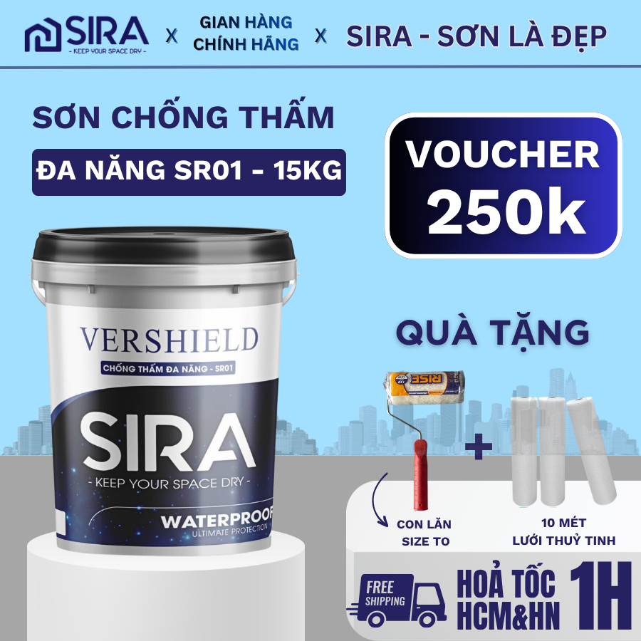 [4KG] Sơn Chống Thấm Ngược SIRA SR01: Đánh Bay Thấm Dột Sân Thượng, Ban Công, Tường Đứng - Cực Bền!
