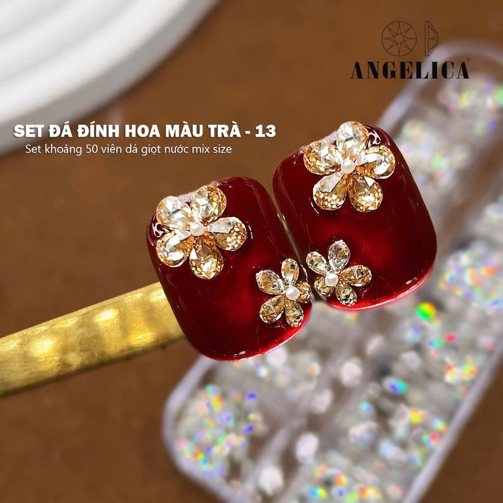 Set Đá Chân Bằng Đính Hoa Trắng ANGELICA ( Khoảng 50 Viên ) Siêu Sáng Dễ Đính -Trang Trí Móng