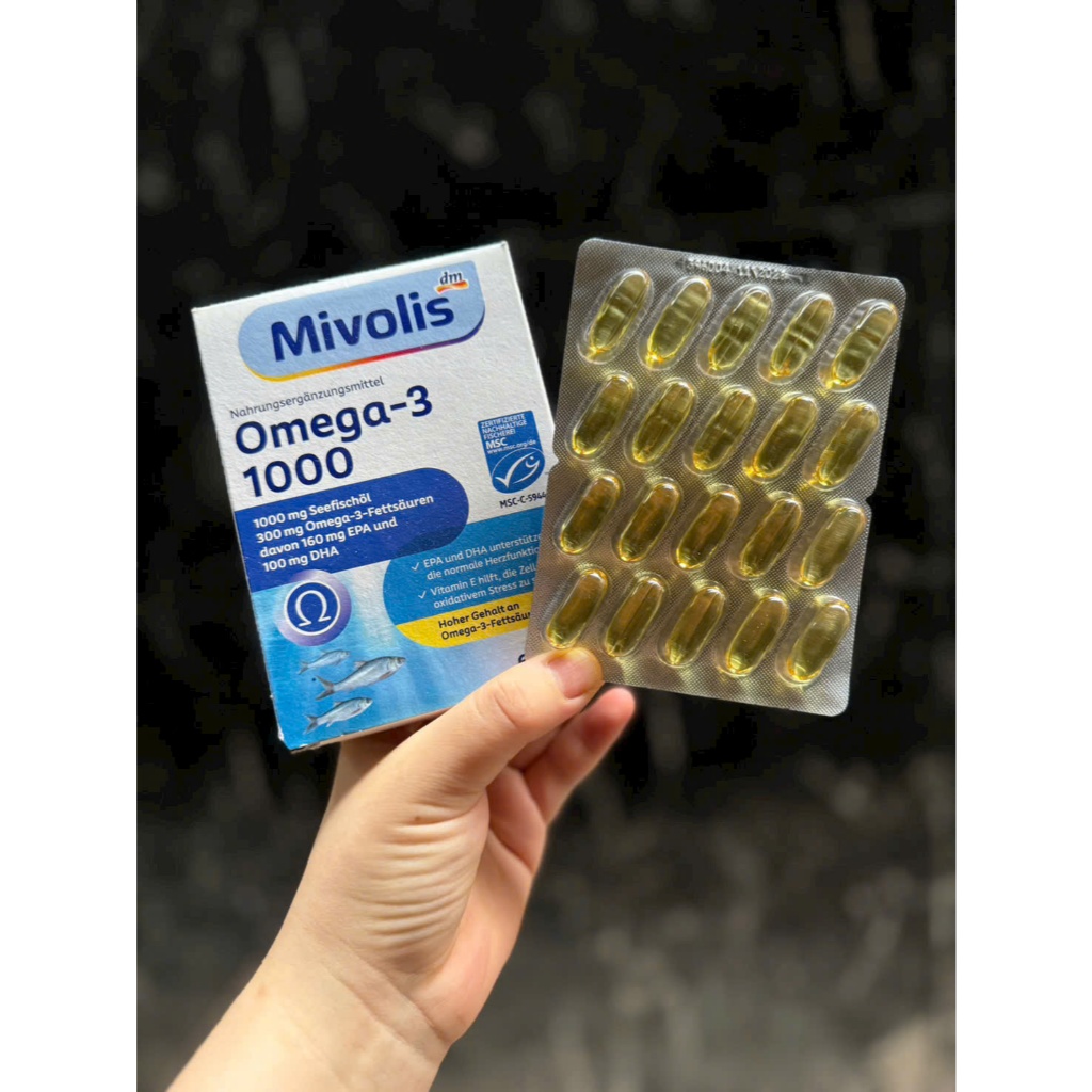 Dầu cá MIVOLIS OMEGA3 1000mg mắt sáng khỏe, đẹp da, tăng cường trí nhớ, hộp 60 viên, nội địa Đức