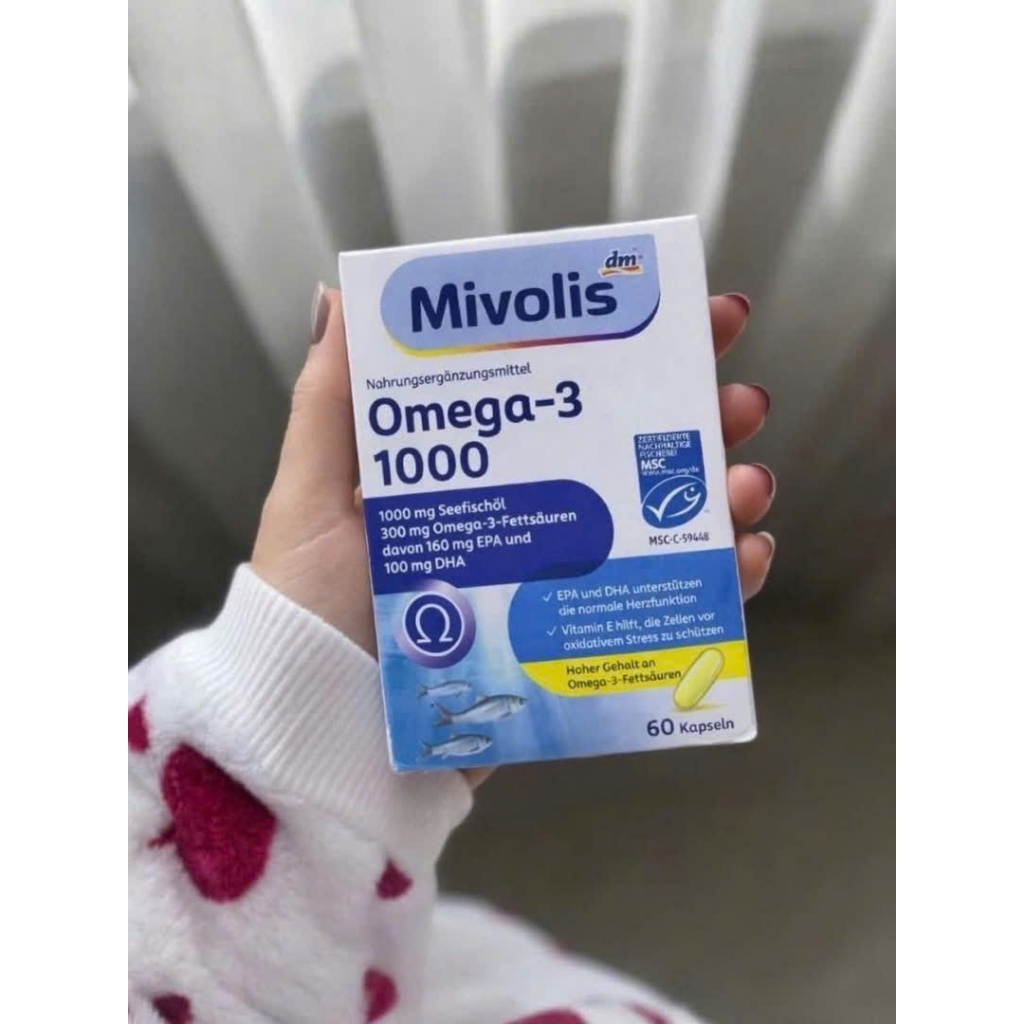 Dầu cá MIVOLIS OMEGA3 1000mg mắt sáng khỏe, đẹp da, tăng cường trí nhớ, hộp 60 viên, nội địa Đức