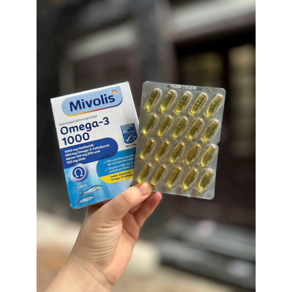 Dầu cá MIVOLIS OMEGA3 1000mg mắt sáng khỏe, đẹp da, tăng cường trí nhớ, hộp 60 viên, nội địa Đức