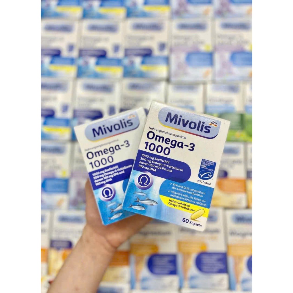 Dầu cá MIVOLIS OMEGA3 1000mg mắt sáng khỏe, đẹp da, tăng cường trí nhớ, hộp 60 viên, nội địa Đức