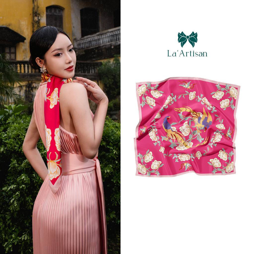 Khăn vuông hoạ tiết BST Đại Nam - khăn lụa choàng vai, quàng cổ cao cấp 90x90 2 mặt - La Artisan