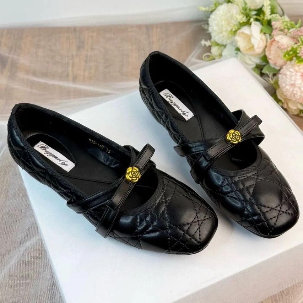 Giày Lolita, Giày Búp Bê Lolita Quai Đính Hoa Hai Màu Đen Trắng N64 || Anshoes Dynasty