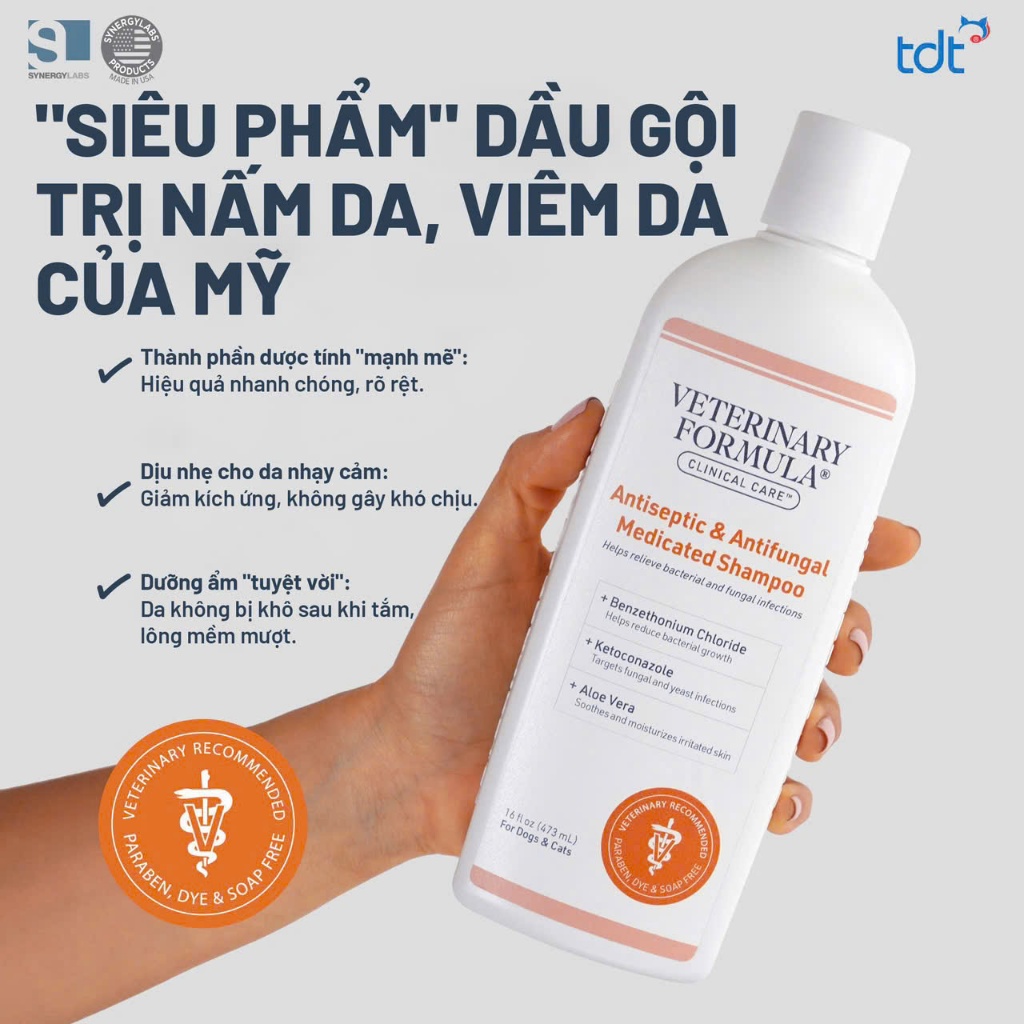 Sữa Tắm Cho Chó Mèo Veterinary Clinical Care Antiseptic & Antifungal 473ml Giảm Ngứa,Kháng Nấm Khuẩn