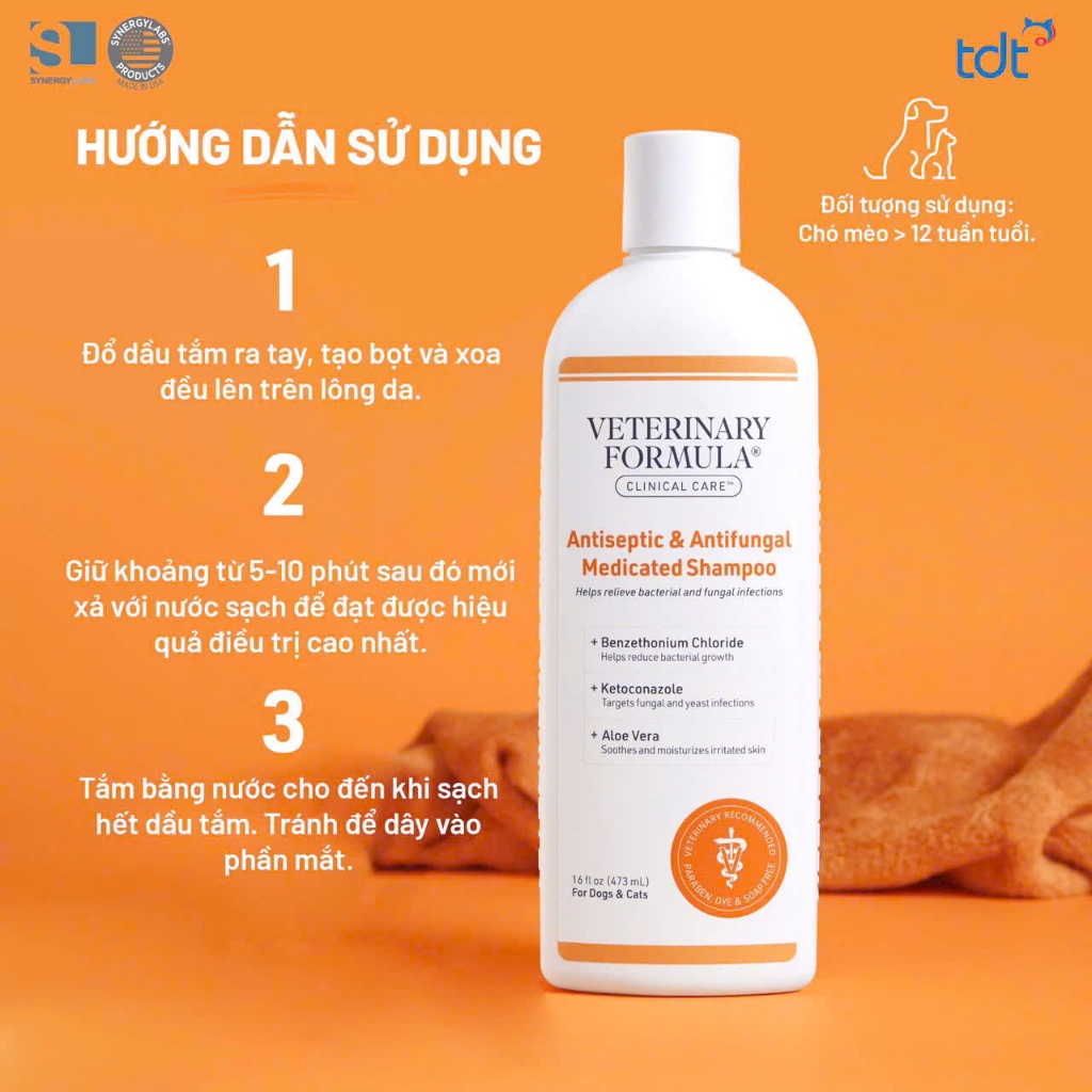 Sữa Tắm Cho Chó Mèo Veterinary Clinical Care Antiseptic & Antifungal 473ml Giảm Ngứa,Kháng Nấm Khuẩn