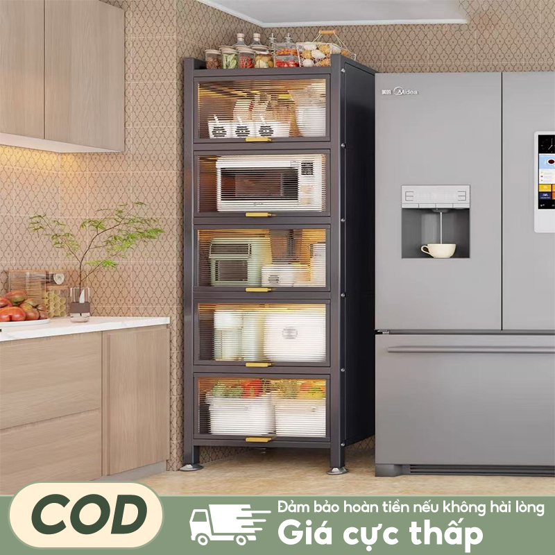 Tủ bếp Đa Năng thép Tiết kiệm không gian Kệ tủ đa năng Chống bụi Có bánh xe Tủ đựng đồ nhà bếp